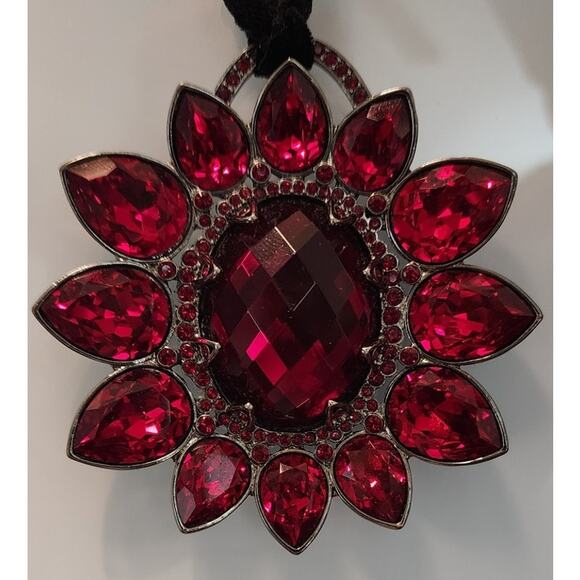 Givenchy Ruby-Red Rhinestone Flower Pendant Necklace, Vintage, Large - Picture 2 of 5